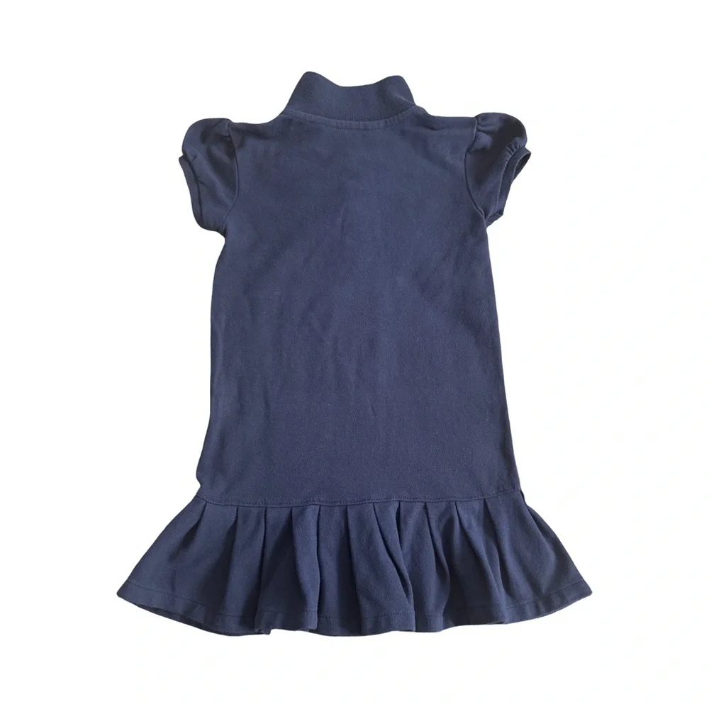Ralph Lauren Polo Dress Toddler Girls‎ 24M Navy Blue Puff Sleeve Pleated